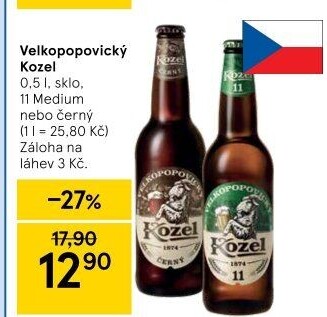 Pivo světlý ležák 11° Medium Velkopopovický Kozel