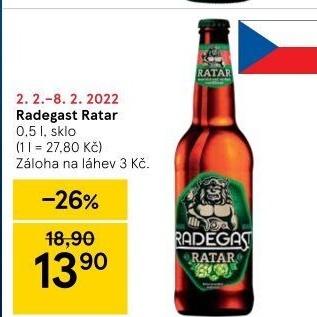 Pivo světlé výčepní 10° Ratar Radegast