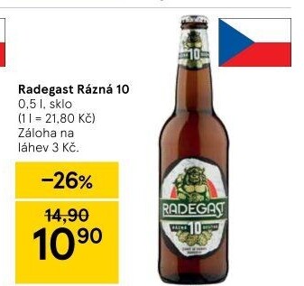 Pivo světlé výčepní Rázná 10° Radegast