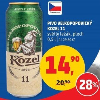 Pivo světlý ležák 11° Medium Velkopopovický Kozel
