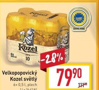 Pivo světlé výčepní 10°Velkopopovický Kozel