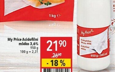 Acidofilní mléko My Price