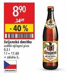Pivo světlé výčepní Svijanská 10° Svijany