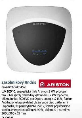 Elektrický ohřívač vody ANDRIS LUX ECO 10 Ariston