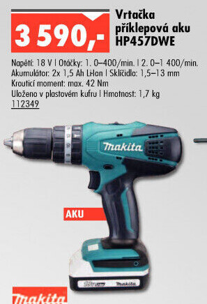 Aku příklepová vrtačka Makita HP457DWE