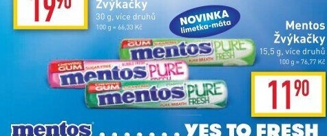 Žvýkačky Pure Fresh Mentos