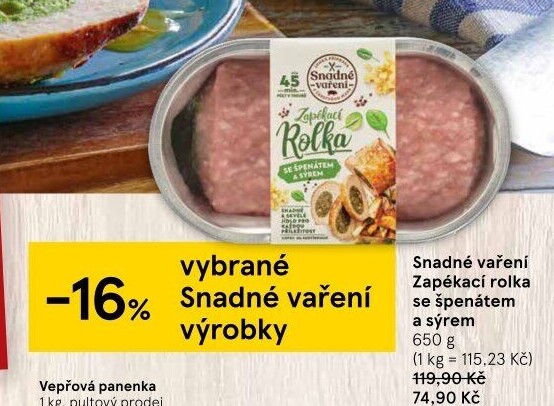 Rolka se špenátem a sýrem Snadné vaření Kostelecké uzeniny