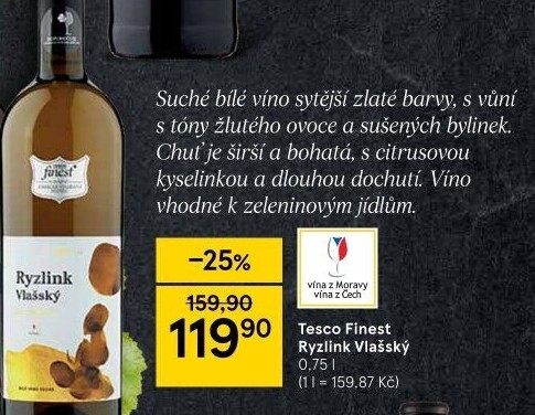 Víno Ryzlink vlašský Tesco Finest