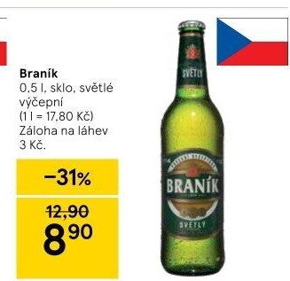 Pivo světlé výčepní 10° Braník