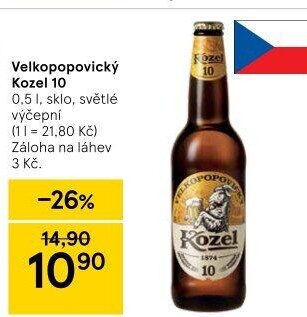Pivo světlé výčepní 10°Velkopopovický Kozel