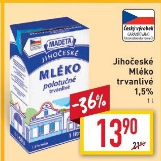 Mléko trvanlivé Jihočeské Madeta - 1,5% polotučné