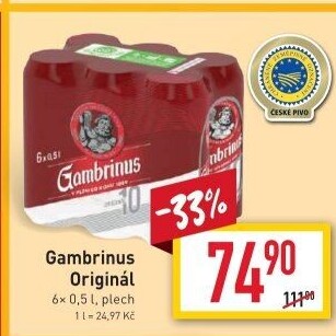 Pivo světlé výčepní Originál 10° Gambrinus
