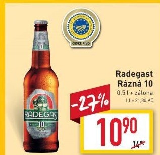 Pivo světlé výčepní Rázná 10° Radegast