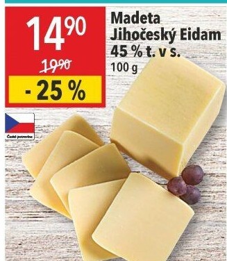 Sýr Eidam Jihočeský 45% Madeta