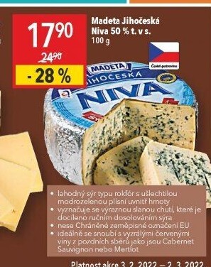Sýr Niva Jihočeská 50% Madeta