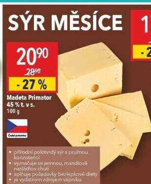 Sýr Primátor 45% Madeta