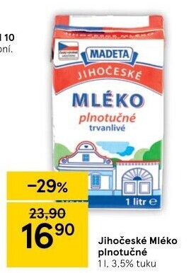 Mléko trvanlivé Jihočeské Madeta - 3,5% plnotučné