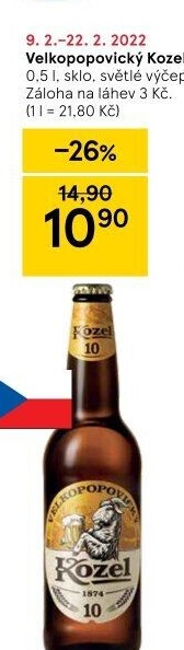 Pivo světlé výčepní 10°Velkopopovický Kozel