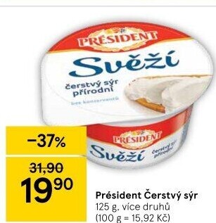 Svěží čerstvý sýr Président