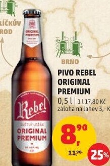 Pivo světlé Premium Rebel Pivovar Havlíčkův Brod