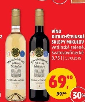Víno Veltlínské zelené Ditrichštejnské sklepy Mikulov