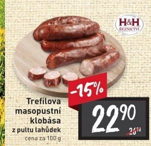 Klobása Trefilova masopustní H+H Řeznictví