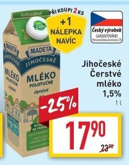 Mléko čerstvé lahodné Jihočeské Madeta - 1,5% polotučné
