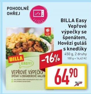 Vepřové výpečky se špenátem Easy Billa