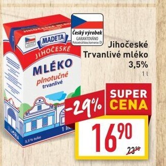 Mléko trvanlivé Jihočeské Madeta - 3,5% plnotučné