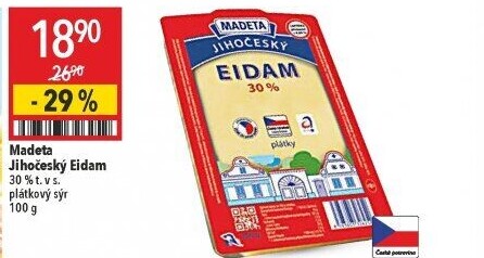 Sýr Eidam Jihočeský 30% Madeta