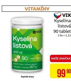 Doplněk stravy Kyselina listová VIX