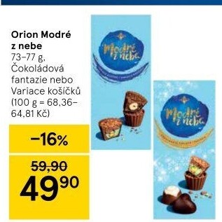 Bonboniéra Čokoládová fantazie Modré z nebe Orion