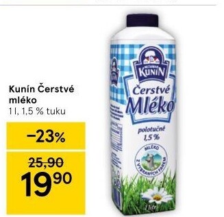 Mléko čerstvé Kunín - 1,5% polotučné