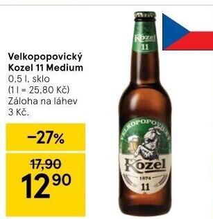 Pivo světlý ležák 11° Medium Velkopopovický Kozel