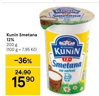 Smetana na vaření Kunín 12%