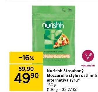 Sýr Mozzarella rostlinná strouhaná Nurishh