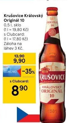 Pivo světlé výčepní Originál Královská 10° Krušovice