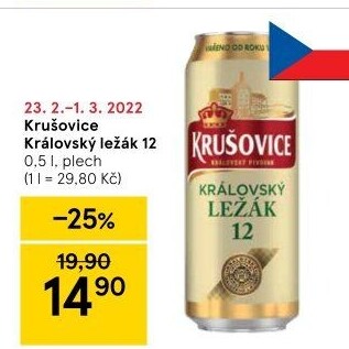 Pivo světlý ležák Královská 12° Krušovice