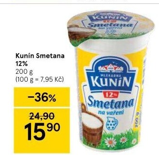 Smetana na vaření Kunín 12%