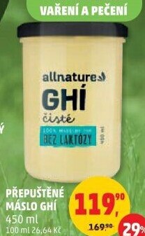 Přepuštěné máslo Ghí Allnature