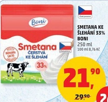 Smetana ke šlehání Boni 33%