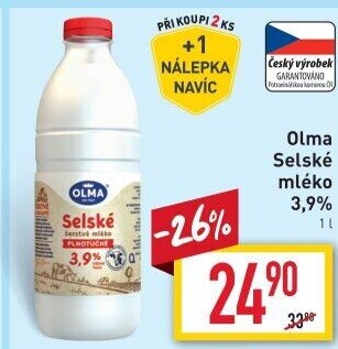 Mléko čerstvé selské Olma - 3,9% plnotučné
