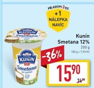 Smetana na vaření Kunín 12%
