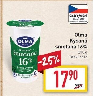Smetana zakysaná Olma 16%