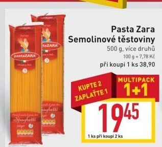 Těstoviny semolinové Pasta Zara