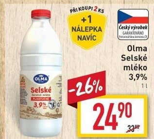 Mléko čerstvé selské Olma - 3,9% plnotučné