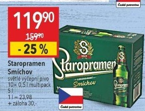 Pivo světlé výčepní 10° Smíchov Staropramen
