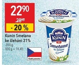 Smetana ke šlehání Kunín 31%