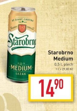 Pivo světlý ležák nepasterizovaný 11° Medium Starobrno