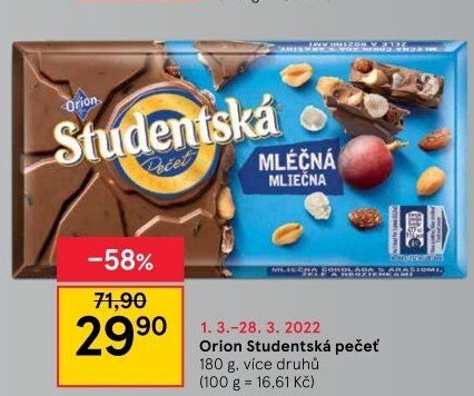 Čokoláda Studentská pečeť Orion
